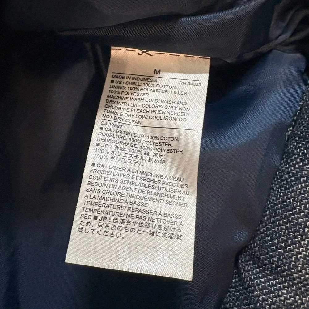 Banana Republic Puffer Vest M Blue Heathered Cotton Quilted Snap Front Vest